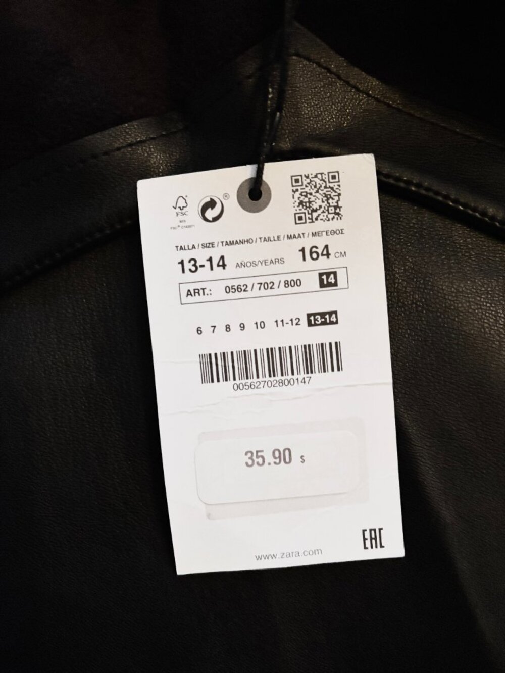Zara Girls Vegan leather Spaghetti Strap Black Dress. Size 14 Girls NWT - Picture 5 of 6